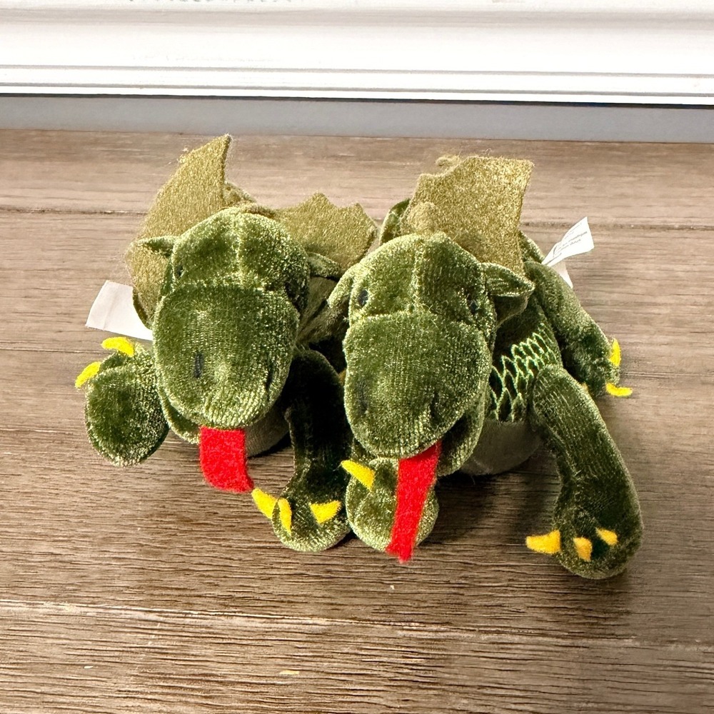 Pottery Barn Kids Green Dragon Plush Set of 2 Vintage 2006 Small Stuffed Animals